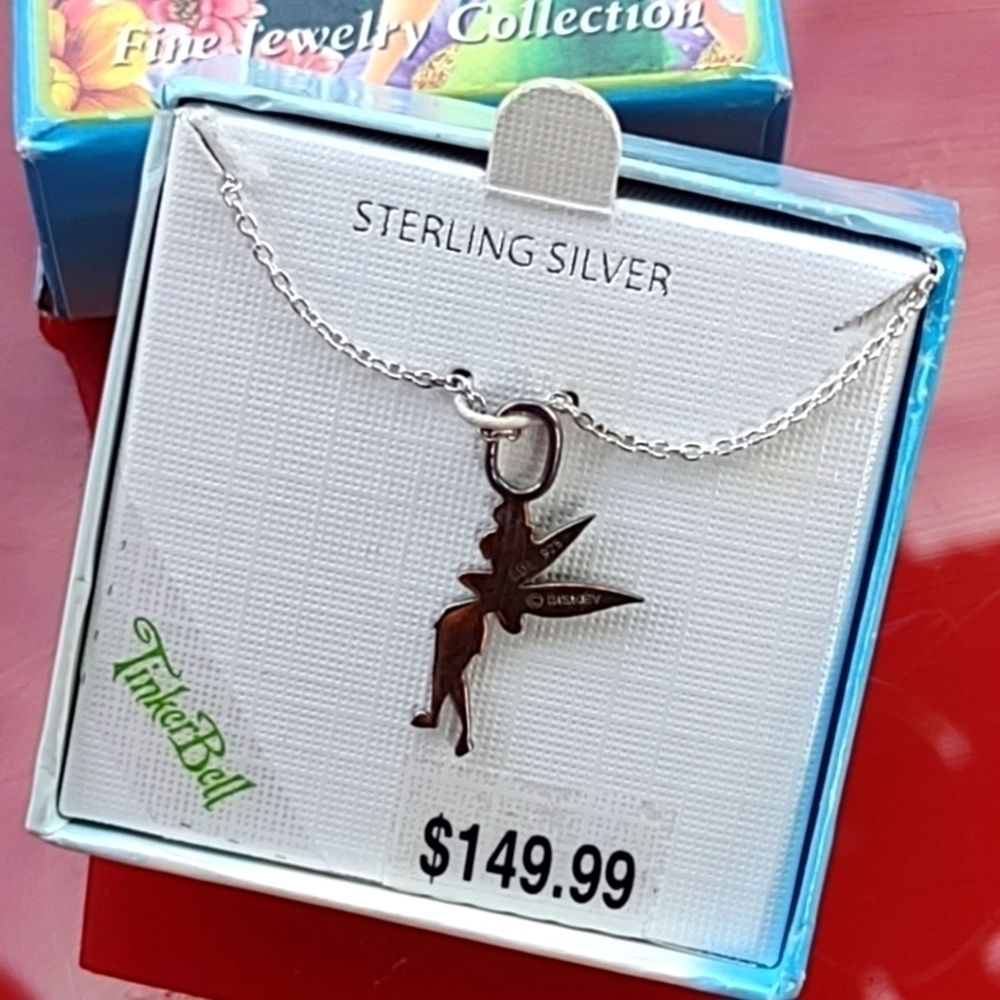 Disney Sterling Silver Disney Fairies TinkerBell Necklace/Pendant Vintage NWT